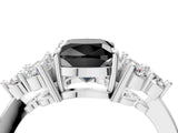White gold Fancy Black Cushion Cut Brilliant Diamond Cluster Accent Solitaire Ring with Prong Setting_16