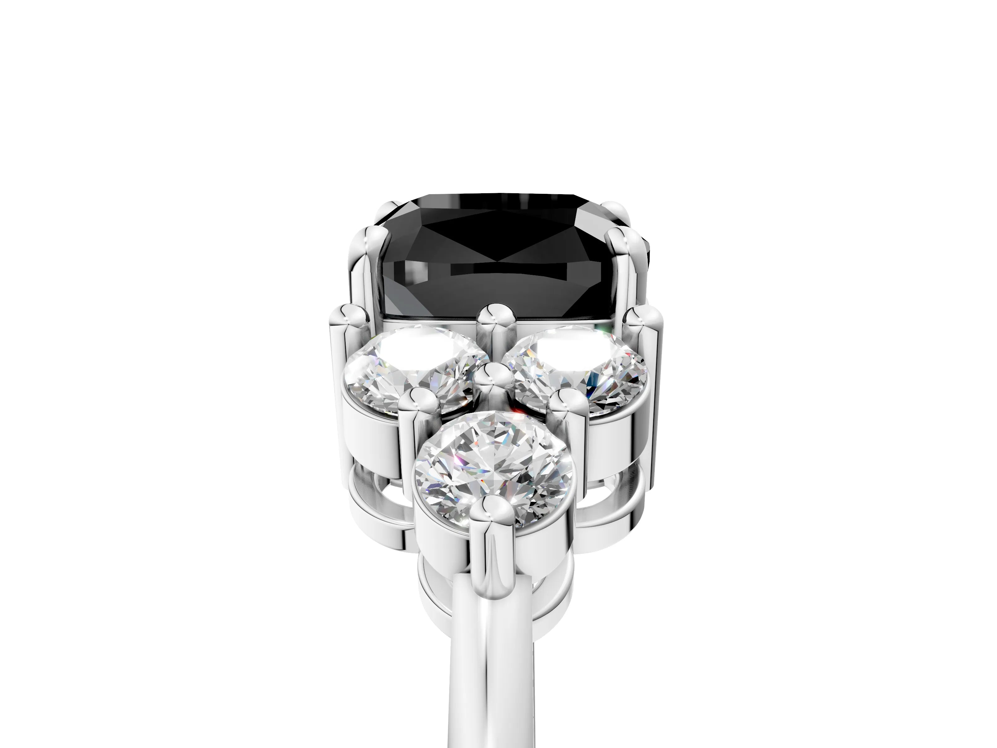 White gold Fancy Black Cushion Cut Brilliant Diamond Cluster Accent Solitaire Ring with Prong Setting_17