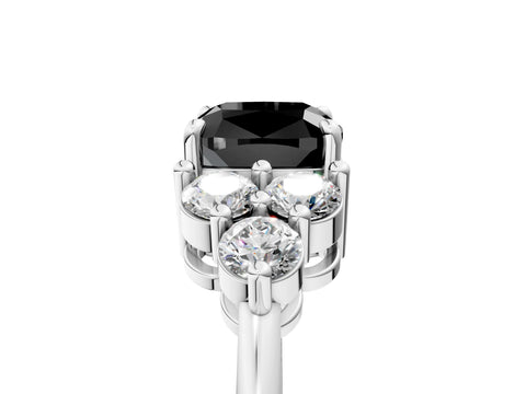 White gold Fancy Black Cushion Cut Brilliant Diamond Cluster Accent Solitaire Ring with Prong Setting_17