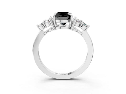 White gold Fancy Black Cushion Cut Brilliant Diamond Cluster Accent Solitaire Ring with Prong Setting_3