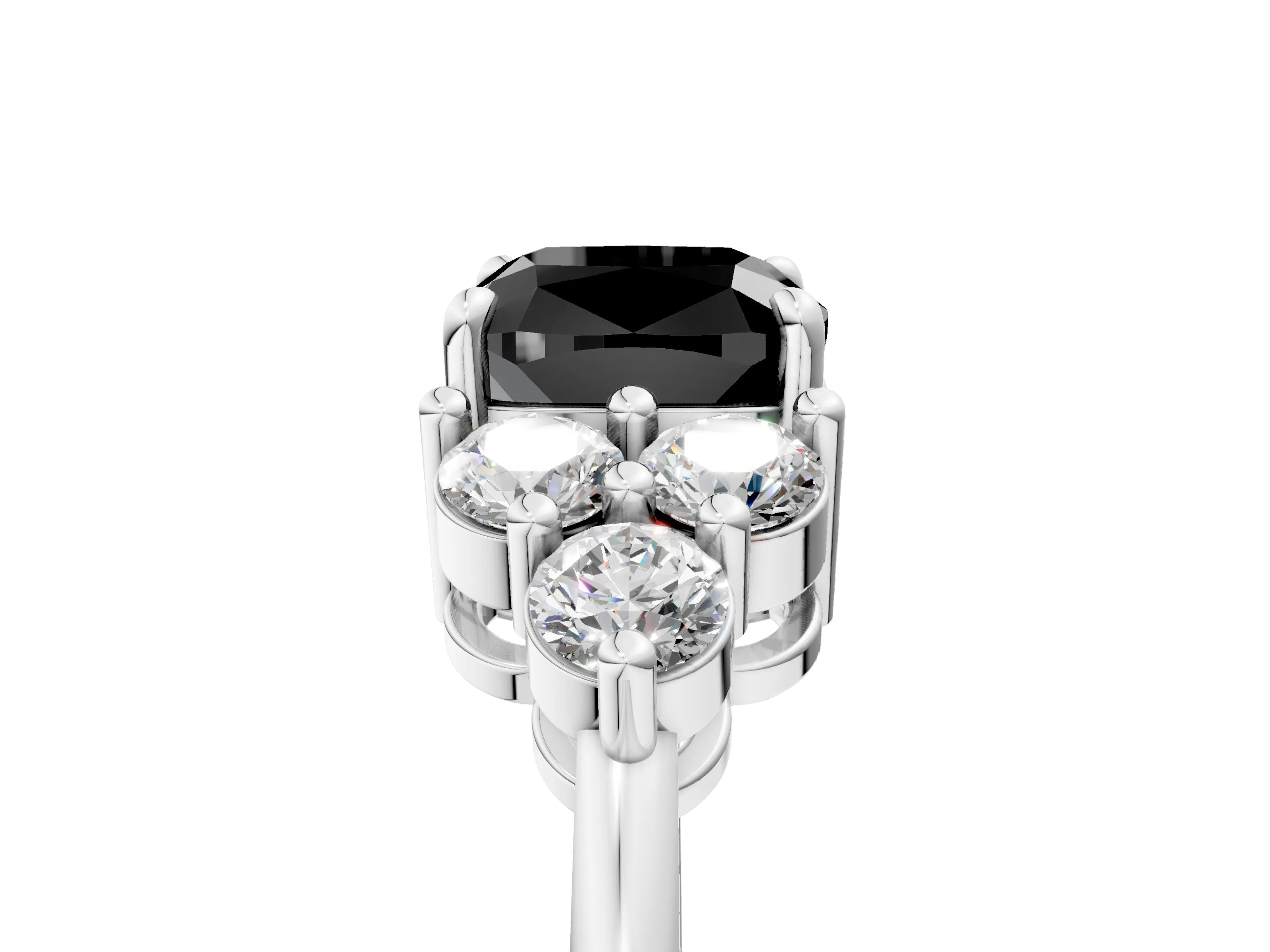 White gold Fancy Black Cushion Cut Brilliant Diamond Cluster Accent Solitaire Ring with Prong Setting_5