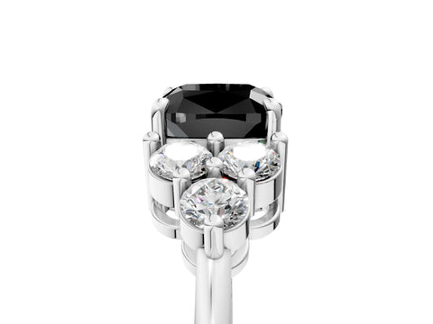 White gold Fancy Black Cushion Cut Brilliant Diamond Cluster Accent Solitaire Ring with Prong Setting_5