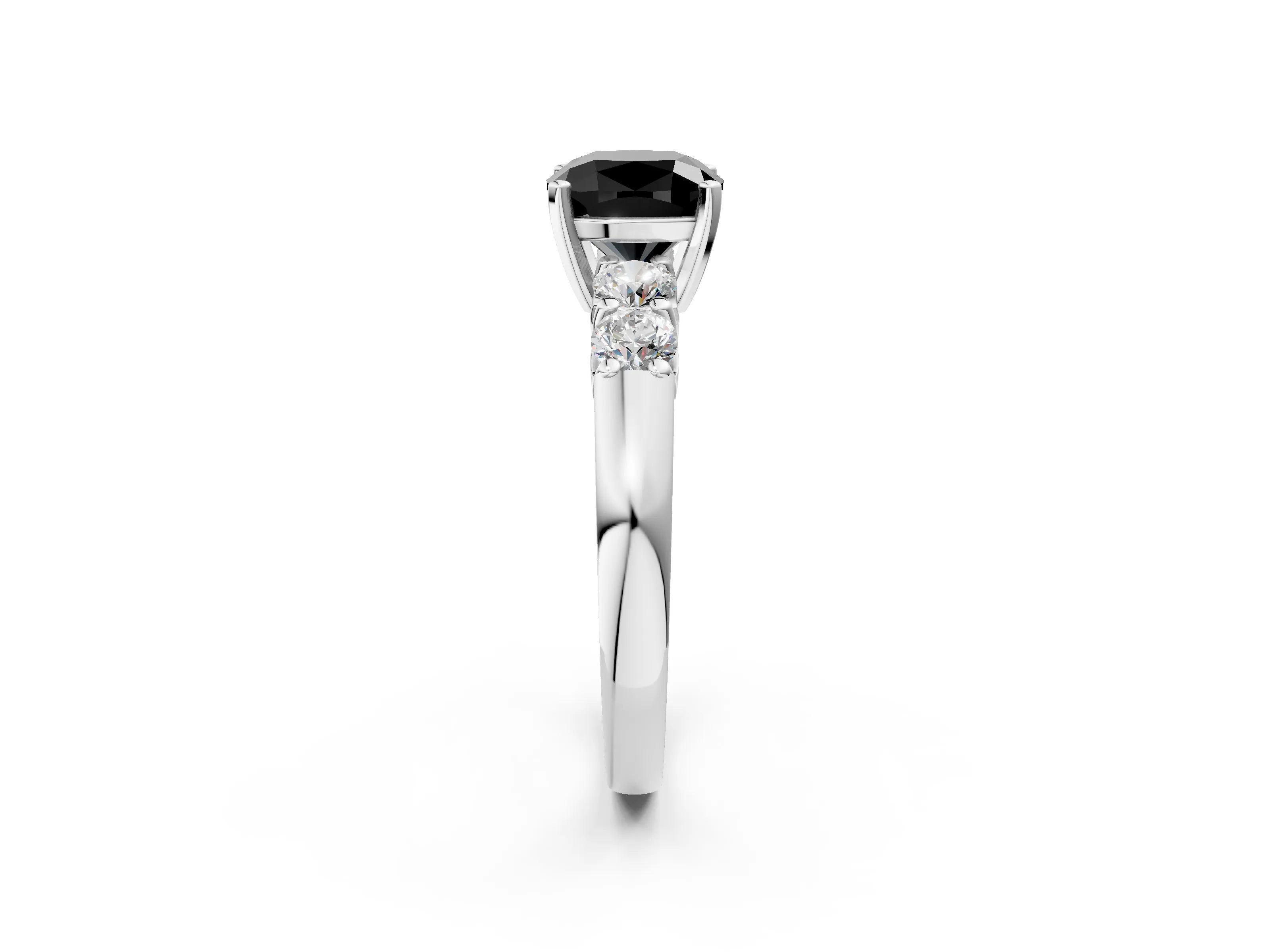 White gold Fancy Black Cushion Cut Brilliant Diamond Five-Stone Engagement Ring with Prong Setting on a Classic Band_5