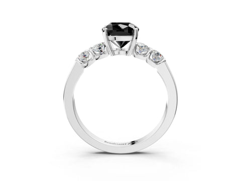 White gold Fancy Black Cushion Cut Brilliant Diamond Five-Stone Engagement Ring with Prong Setting on a Classic Band_6