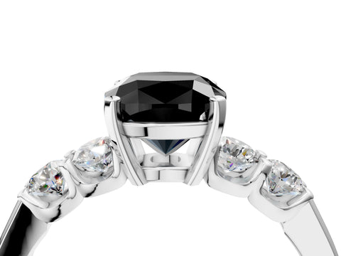 White gold Fancy Black Cushion Cut Brilliant Diamond Five-Stone Engagement Ring with Prong Setting on a Classic Band_7