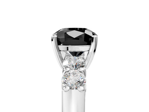 White gold Fancy Black Cushion Cut Brilliant Diamond Five-Stone Engagement Ring with Prong Setting on a Classic Band_8