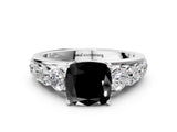 White gold Fancy Black Cushion Cut Brilliant Diamond Pavé Band with Six-Prong Setting_12