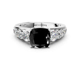 White gold Fancy Black Cushion Cut Brilliant Diamond Pavé Band with Six-Prong Setting_18