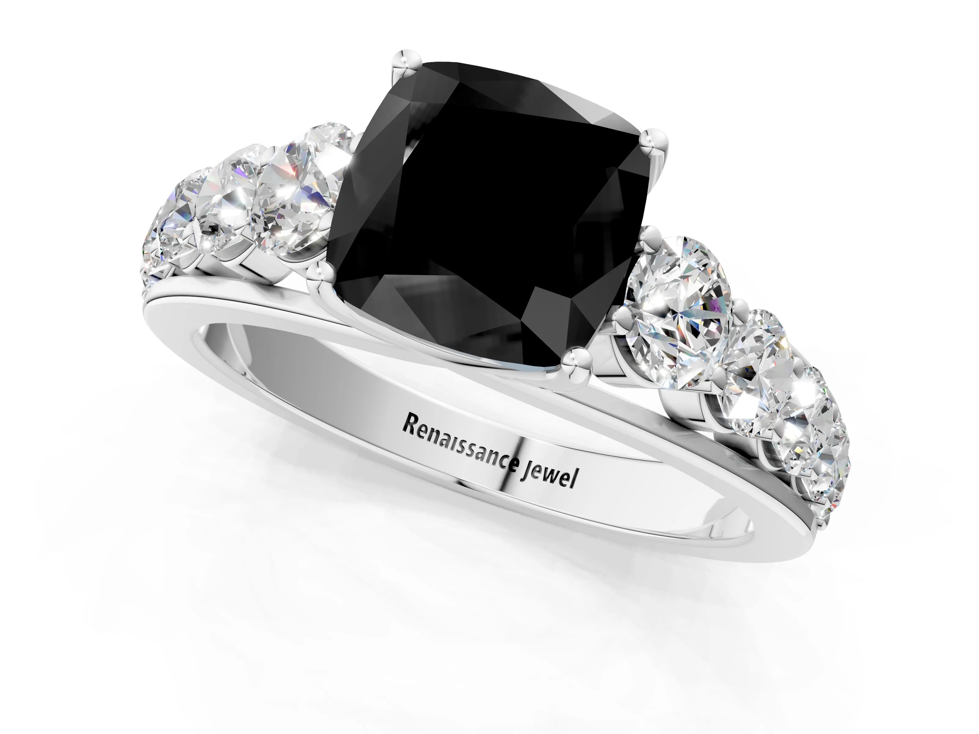 White gold Fancy Black Cushion Cut Brilliant Diamond Pavé Band with Six-Prong Setting_1