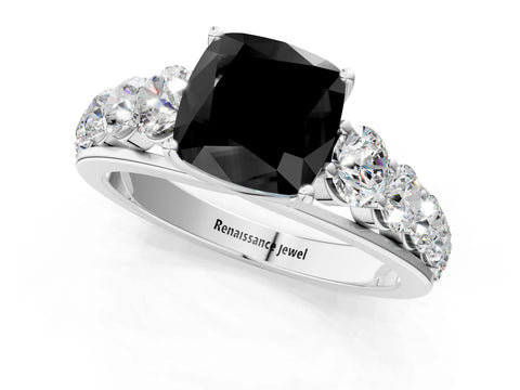 White gold Fancy Black Cushion Cut Brilliant Diamond Pavé Band with Six-Prong Setting_1