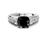 White gold Fancy Black Cushion Cut Brilliant Diamond Pavé Band with Six-Prong Setting_24