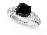 White gold Fancy Black Cushion Cut Brilliant Diamond Pavé Band with Six-Prong Setting_25