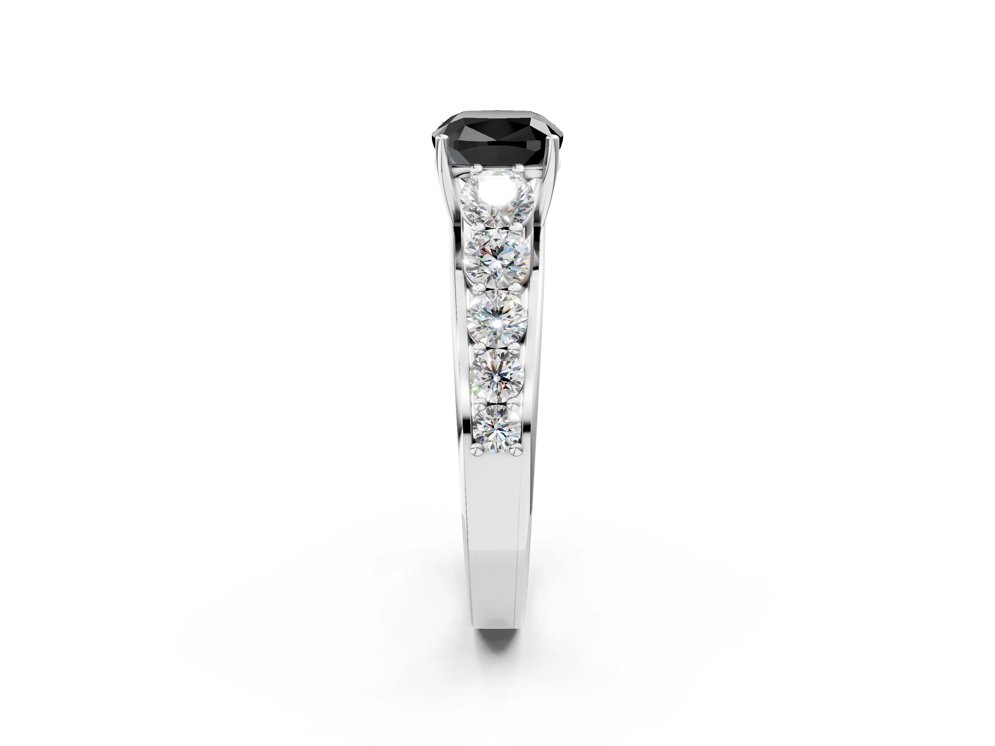 White gold Fancy Black Cushion Cut Brilliant Diamond Pavé Band with Six-Prong Setting_2