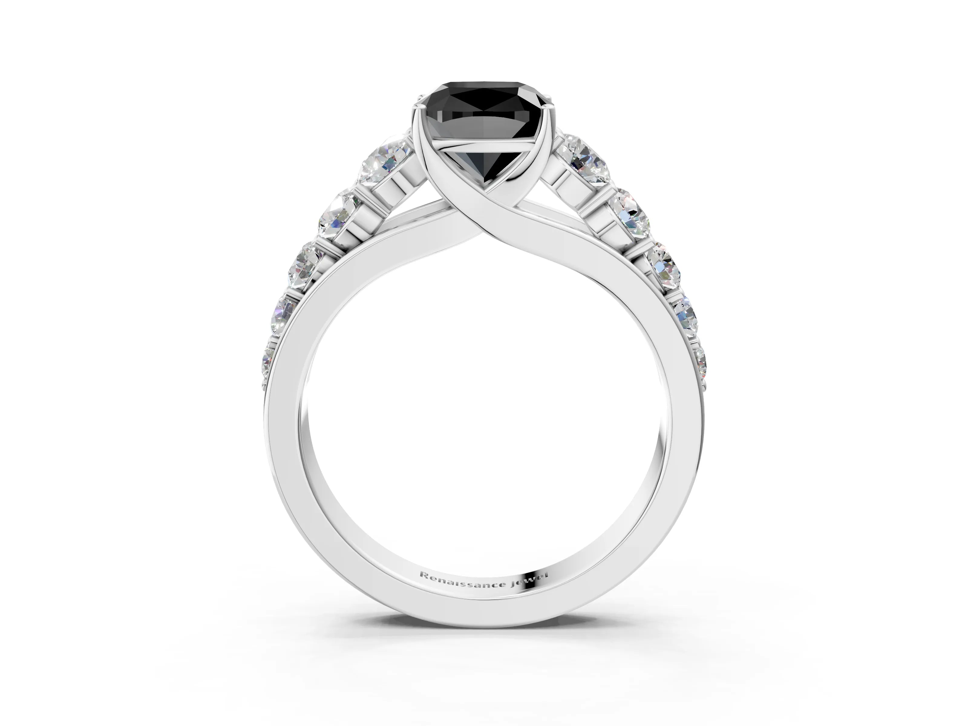 White gold Fancy Black Cushion Cut Brilliant Diamond Pavé Band with Six-Prong Setting_3