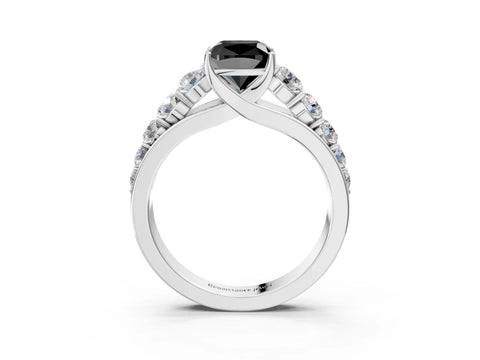 White gold Fancy Black Cushion Cut Brilliant Diamond Pavé Band with Six-Prong Setting_3
