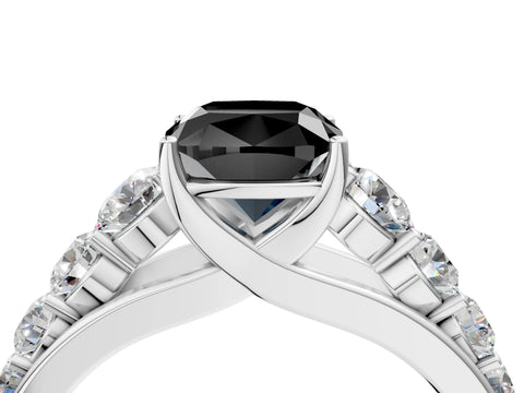 White gold Fancy Black Cushion Cut Brilliant Diamond Pavé Band with Six-Prong Setting_4