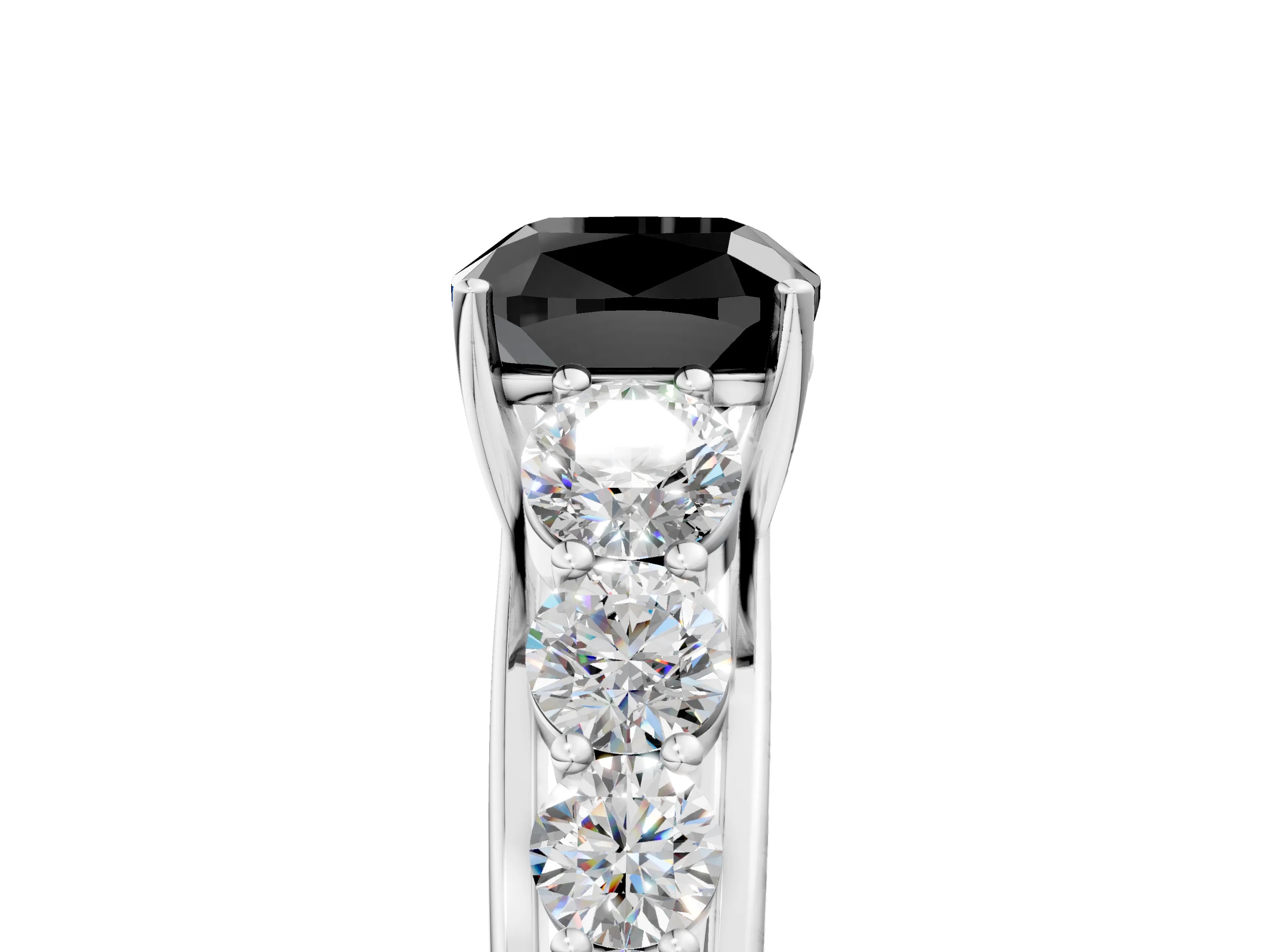 White gold Fancy Black Cushion Cut Brilliant Diamond Pavé Band with Six-Prong Setting_5