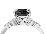 White gold Fancy Black Cushion Cut Brilliant Diamond Solitaire Ring with Pear Side Stones and Four-Prong Setting_10