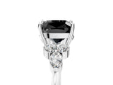 White gold Fancy Black Cushion Cut Brilliant Diamond Solitaire Ring with Pear Side Stones and Four-Prong Setting_11