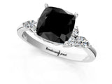 White gold Fancy Black Cushion Cut Brilliant Diamond Solitaire Ring with Pear Side Stones and Four-Prong Setting_7