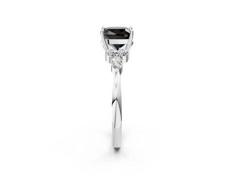 White gold Fancy Black Cushion Cut Brilliant Diamond Solitaire Ring with Pear Side Stones and Four-Prong Setting_8