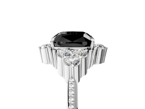 White gold Fancy Black Cushion Cut Brilliant Diamond with Cluster Setting on a Beaded Band and Four-Prong Setting_17