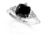 White gold Fancy Black Cushion Cut Brilliant Diamond with Cluster Setting on a Beaded Band and Four-Prong Setting_25