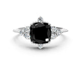 White gold Fancy Black Cushion Cut Brilliant Diamond with Cluster Setting on a Beaded Band and Four-Prong Setting_42
