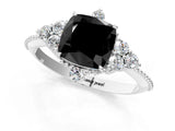 White gold Fancy Black Cushion Cut Brilliant Diamond with Cluster Setting on a Beaded Band and Four-Prong Setting_60