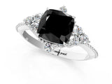 White gold Fancy Black Cushion Cut Brilliant Diamond with Cluster Setting on a Beaded Band and Four-Prong Setting_68
