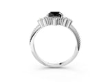 White gold Fancy Black Cushion Cut Brilliant Diamond with Cluster Setting on a Beaded Band and Four-Prong Setting_69