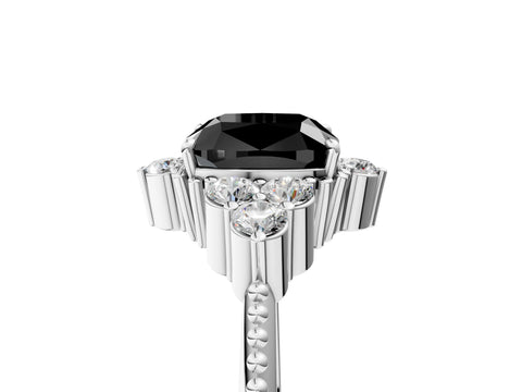 White gold Fancy Black Cushion Cut Brilliant Diamond with Cluster Setting on a Beaded Band and Four-Prong Setting_71