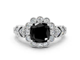 White gold Fancy Black Cushion Cut Brilliant Milgrain Pave Heart Band Solitaire Ring_24
