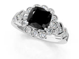 White gold Fancy Black Cushion Cut Brilliant Milgrain Pave Heart Band Solitaire Ring_25