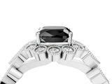 White gold Fancy Black Cushion Cut Brilliant Milgrain Pave Heart Band Solitaire Ring_28