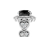 White gold Fancy Black Cushion Cut Brilliant Milgrain Pave Heart Band Solitaire Ring_29