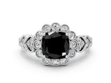 White gold Fancy Black Cushion Cut Brilliant Milgrain Pave Heart Band Solitaire Ring_36