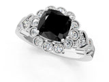 White gold Fancy Black Cushion Cut Brilliant Milgrain Pave Heart Band Solitaire Ring_37