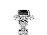 White gold Fancy Black Cushion Cut Brilliant Milgrain Pave Heart Band Solitaire Ring_41