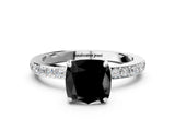 White gold Fancy Black Cushion Cut Brilliant Pavé Band Solitaire with Four-Prong Setting