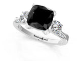 White gold Fancy Black Cushion Cut Brilliant Three-Stone Diamond Ring with Pavé Band and Four-Prong Setting_40