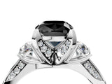 White gold Fancy Black Cushion Cut Brilliant Three-Stone Diamond Ring with Pavé Band and Four-Prong Setting_43