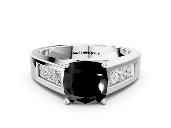 Platinum Cushion Cut Channel Set Engagement Ring Setting for Black Center