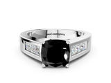 White gold Fancy Black Cushion Cut Cut Channel Set Solitaire Ring with Four-Prong Setting_12