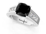 White gold Fancy Black Cushion Cut Cut Channel Set Solitaire Ring with Four-Prong Setting_13