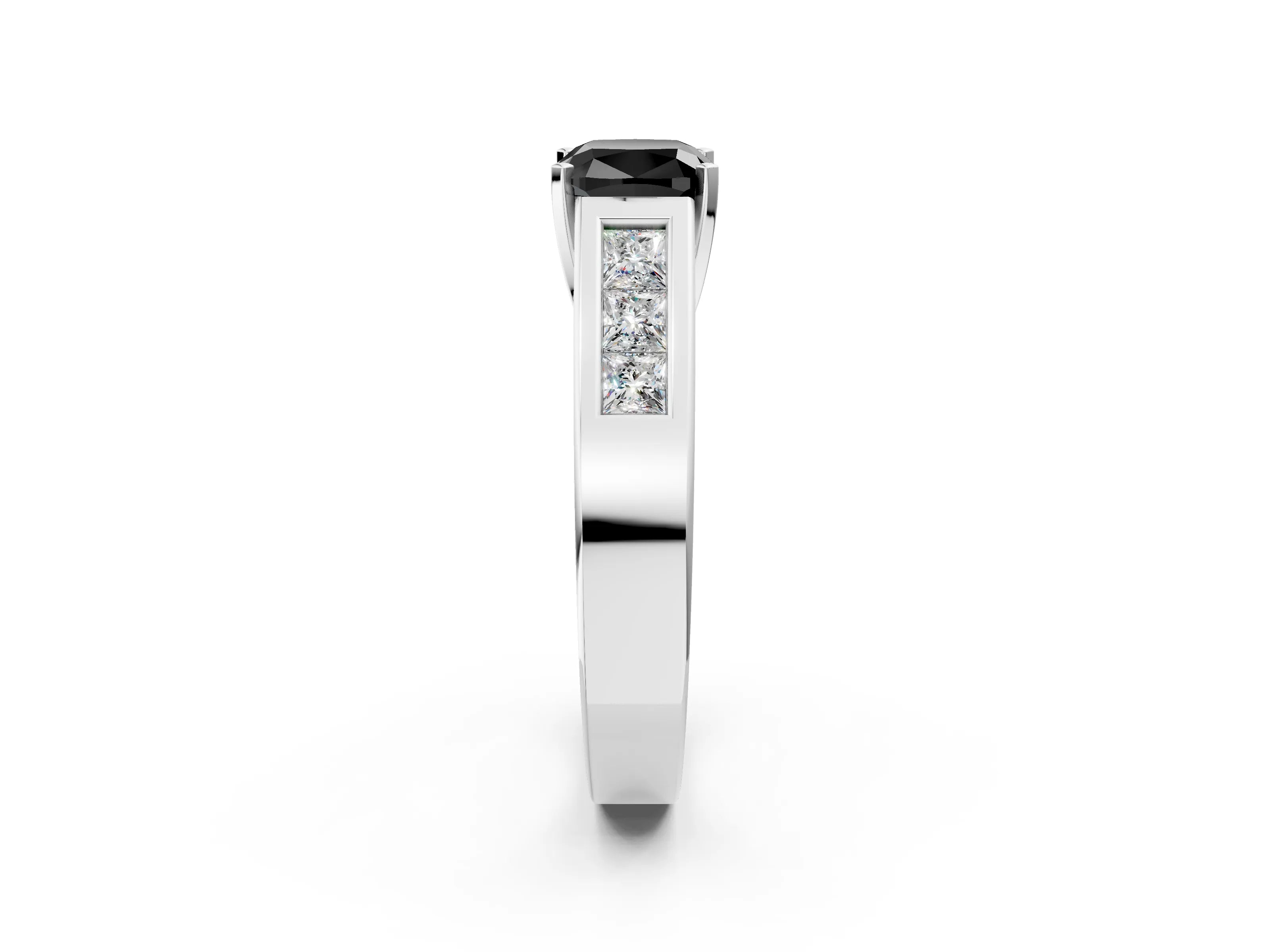 White gold Fancy Black Cushion Cut Cut Channel Set Solitaire Ring with Four-Prong Setting_14