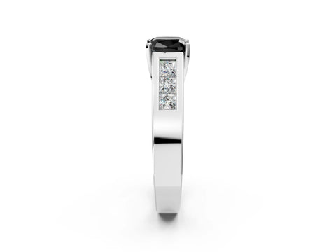White gold Fancy Black Cushion Cut Cut Channel Set Solitaire Ring with Four-Prong Setting_14