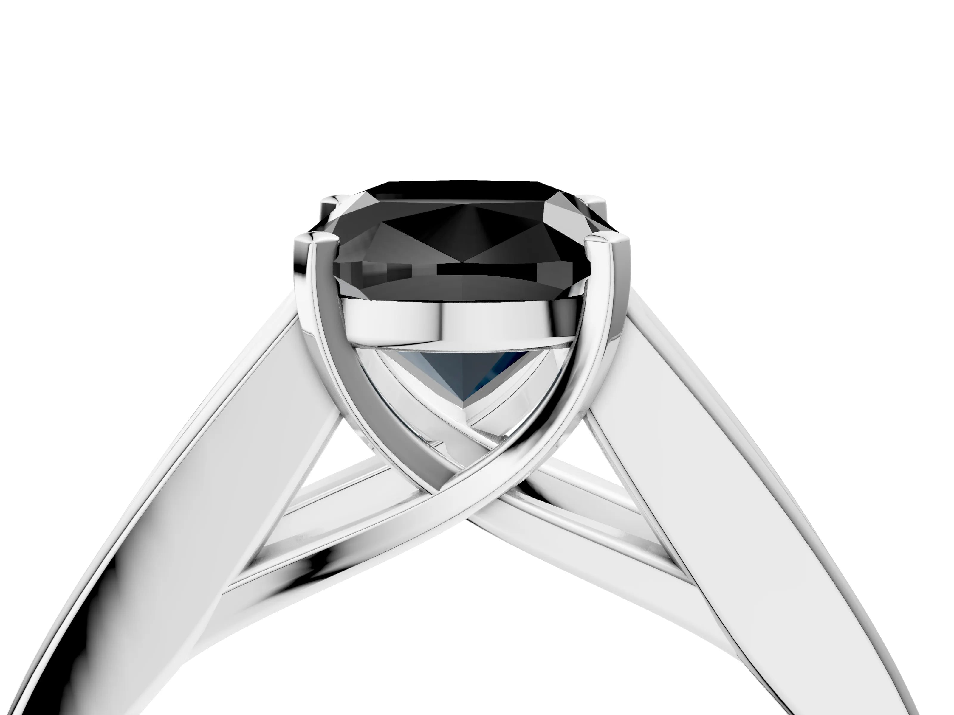 White gold Fancy Black Cushion Cut Cut Channel Set Solitaire Ring with Four-Prong Setting_16
