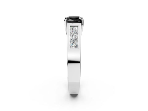 White gold Fancy Black Cushion Cut Cut Channel Set Solitaire Ring with Four-Prong Setting_2