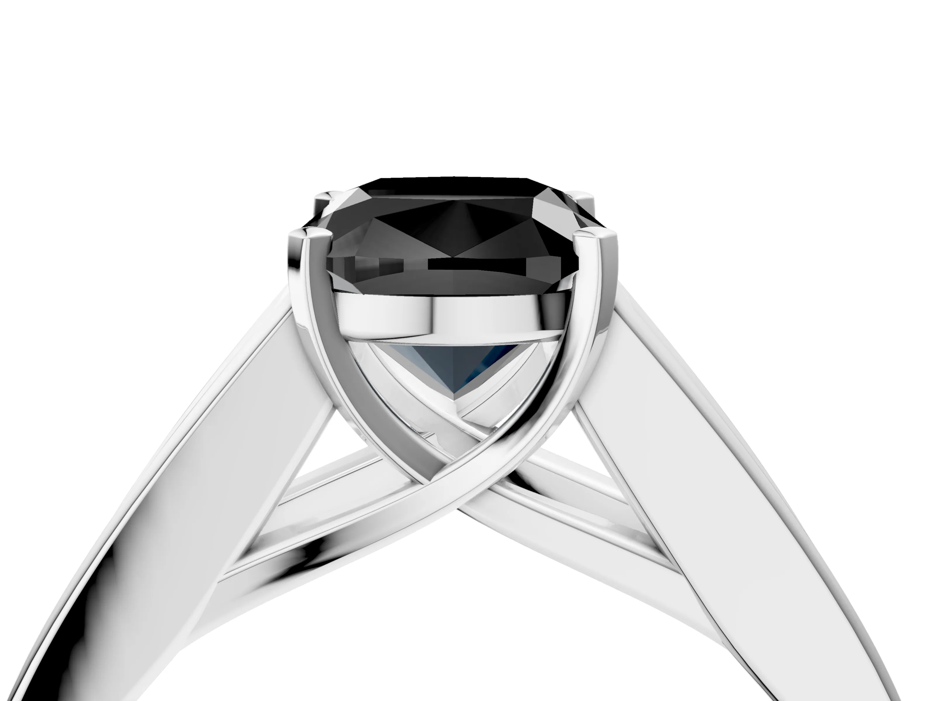 White gold Fancy Black Cushion Cut Cut Channel Set Solitaire Ring with Four-Prong Setting_4